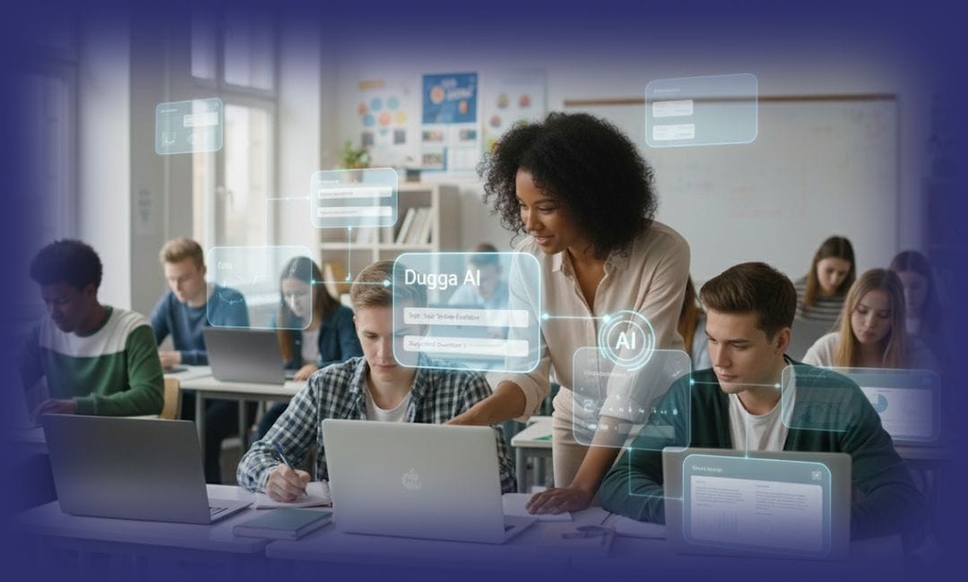 The Dugga AI Exam Engine generating exam questions from uploaded teaching material